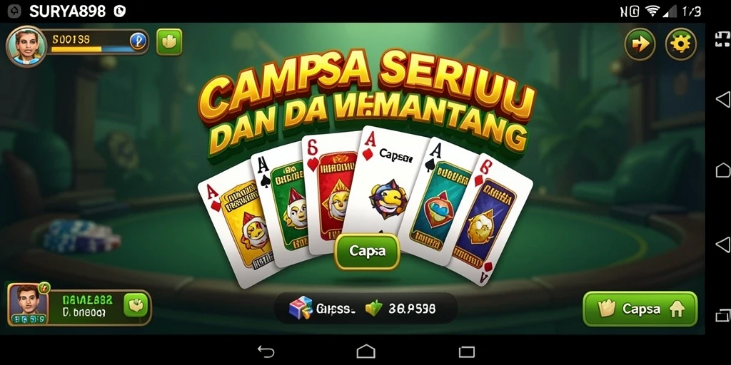 Antarmuka menarik dari game Capsa SURYA898 yang penuh warna.